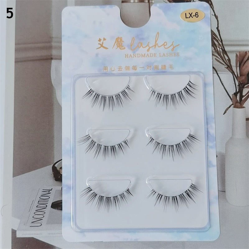 3pairs Mink Eyelashes Invisible Band Lash Extension Natural False Eyelashes Cross Cluster Fairy 3D Faux