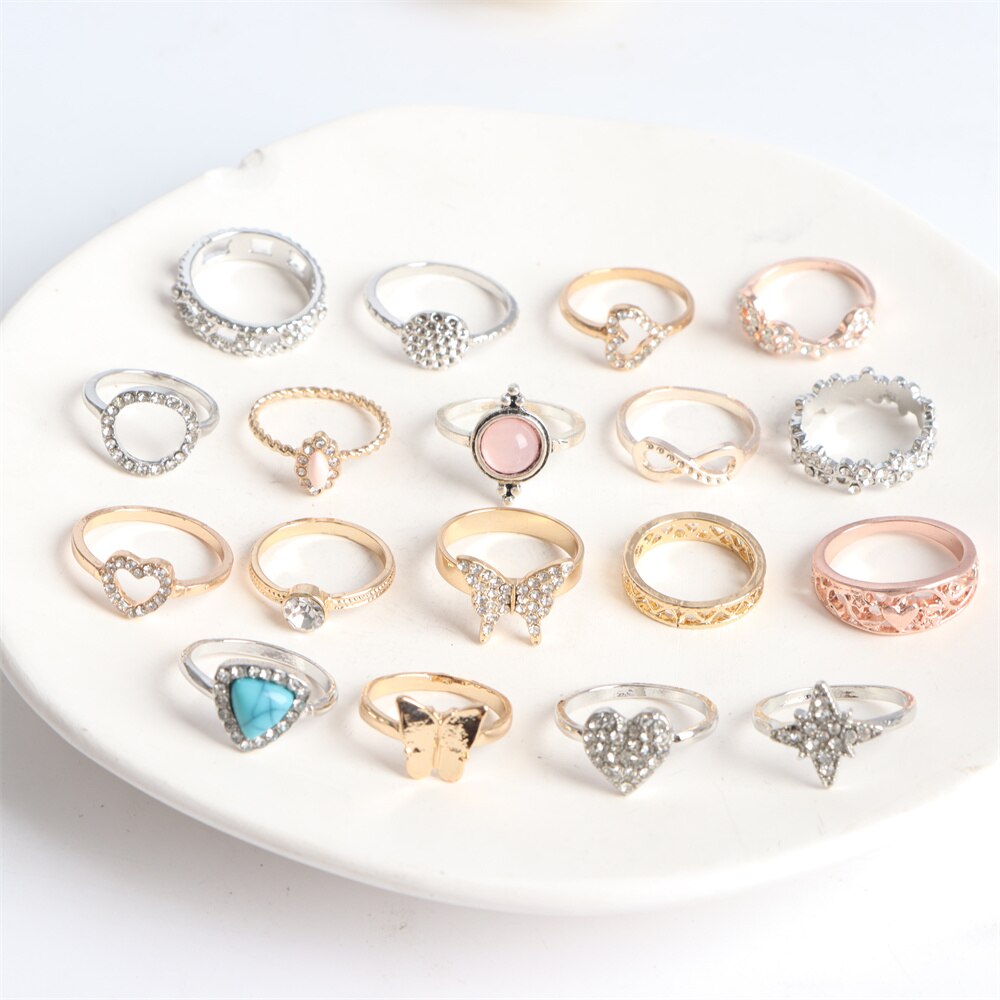 10/20/30/50Pcs/lot Fashion Sparkling Rhinestone Crystal Rings For Women Mix Style Gold Silver Plated Jewelry