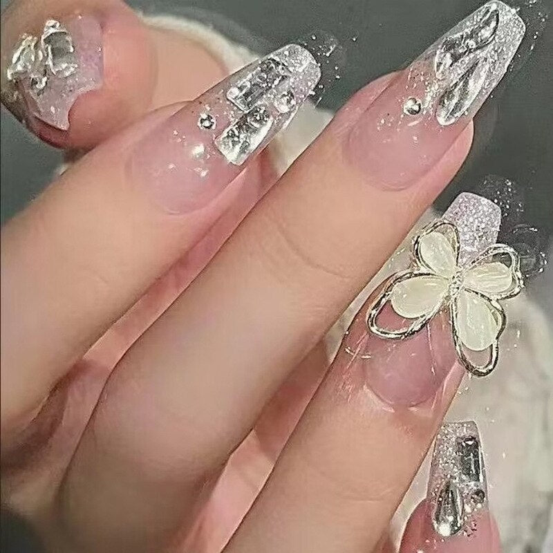 24pcs Wearable Pink Press On Fake Nails Tips With Glue false nails design Butterfly Lovely Girl false nails With Wearing Tools