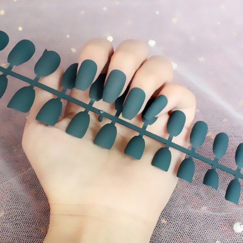 24Pcs/Sheet Matte Fake Nails Full Cover Ballet Fake Nail Elegant Solid Color Long Coffin False Nails Art Artificial Fingernails