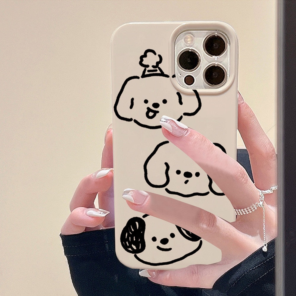 Smile puppy Retro Simple art Sweet Phone case For iPhone 14 13 11 12 Pro Max 14 Plus XR Xs Max 7 8 Plus case Cute cartoon Cover