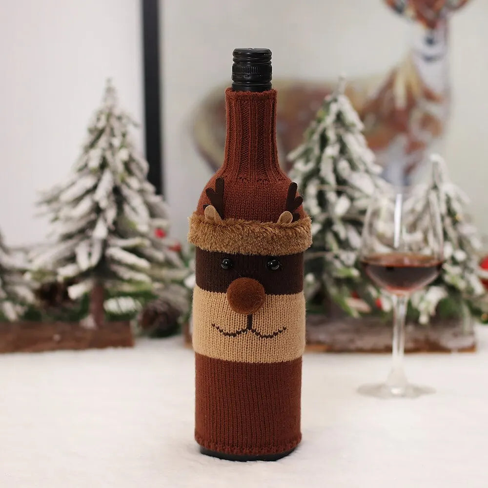 Christmas Decorations Knitting Wool Belt Elderly Wine Bottle Set Table Decor Kitchen Decoration