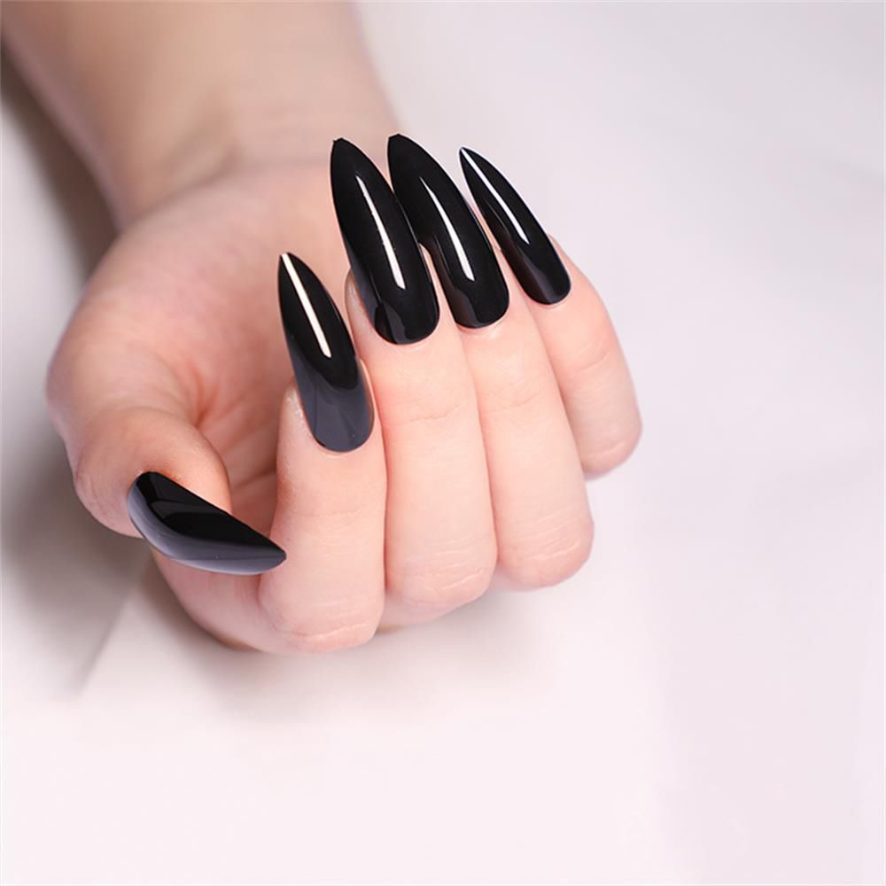 24pcs Stiletto False Nails Star Moon Flame Pattern Press on Nail Patch Full Finished Wearable Artificial Fake Nail Tips