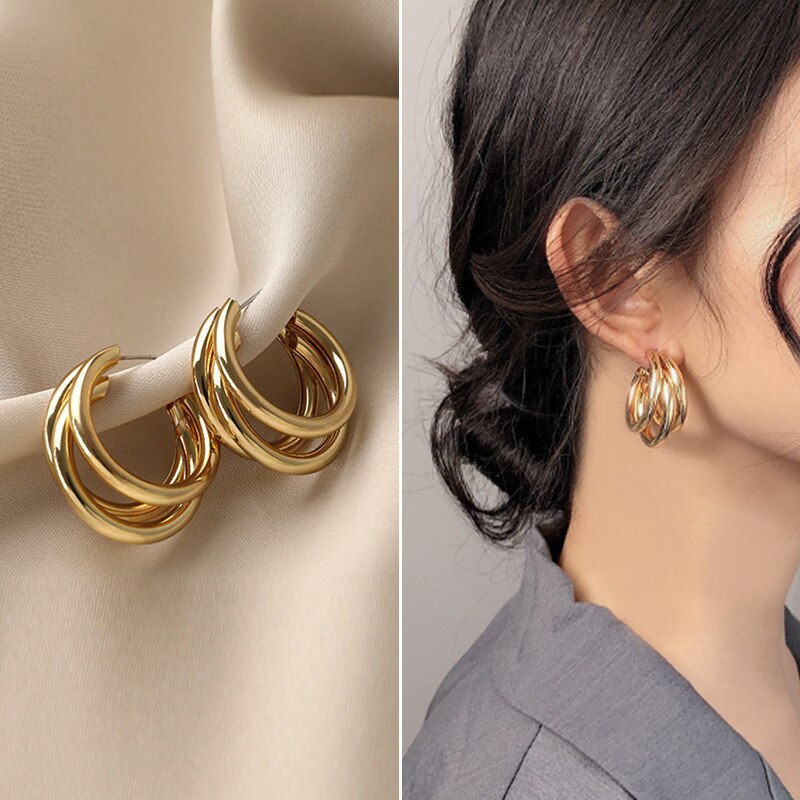 Gold Color Geometric Stud Earrings for Women Korean Fashion Women Earings Party Classic Jewelry