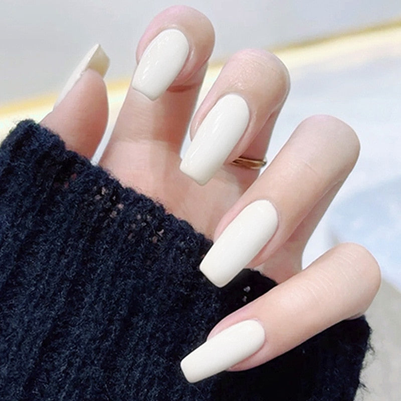 24pcs Long gradient nude false nail with glue simple artifical press on nails acrylic nails natural stick on nails set