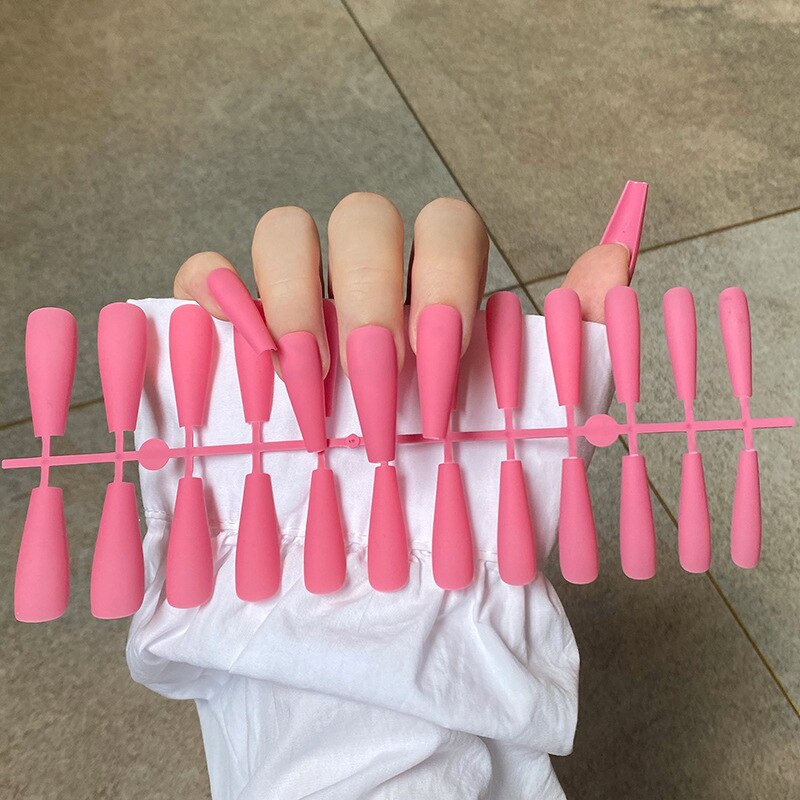 24Pcs/Sheet Matte Fake Nails Full Cover Ballet Fake Nail Elegant Solid Color Long Coffin False Nails Art Artificial Fingernails