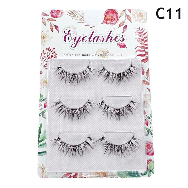 3pairs Mink Eyelashes Invisible Band Lash Extension Natural False Eyelashes Cross Cluster Fairy 3D Faux