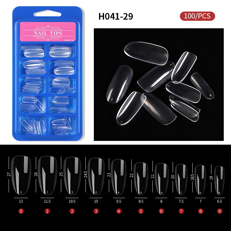 100pcs/box Clear Transparent Seamless Fake Nails Full Coverage False Nails Tips Short T-shaped Water Drop Full Sticker For Nails