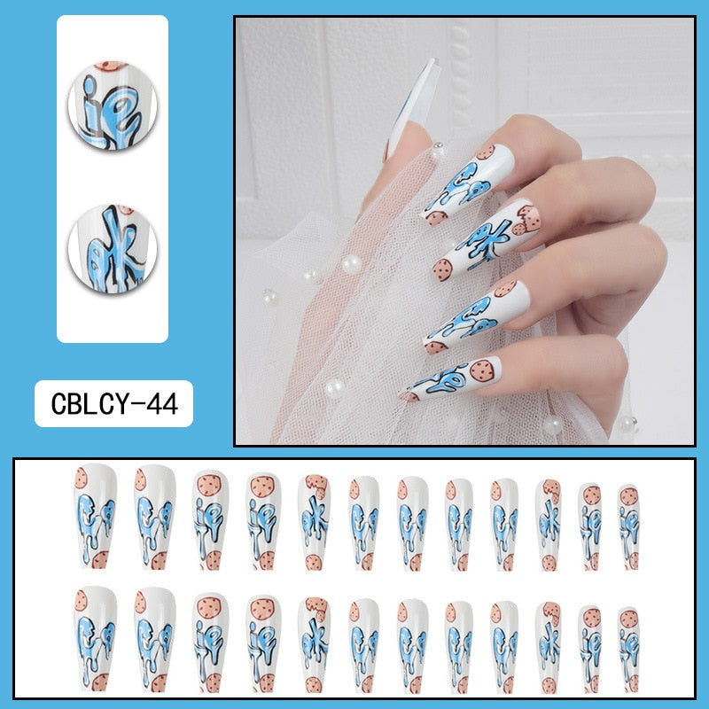 Fake Nails Heart Pattern Full Cover Fake Nails DIY Glue Press On Nails