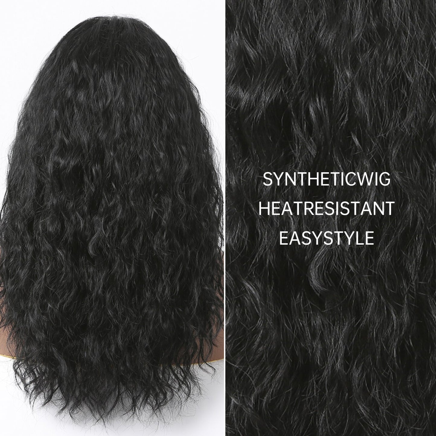 Black Curly Synthetic Wigs Natural Long Women's Wig with Bangs Deep Water Wave Bohemian Cosplay Wig For Black Women Fake Hair