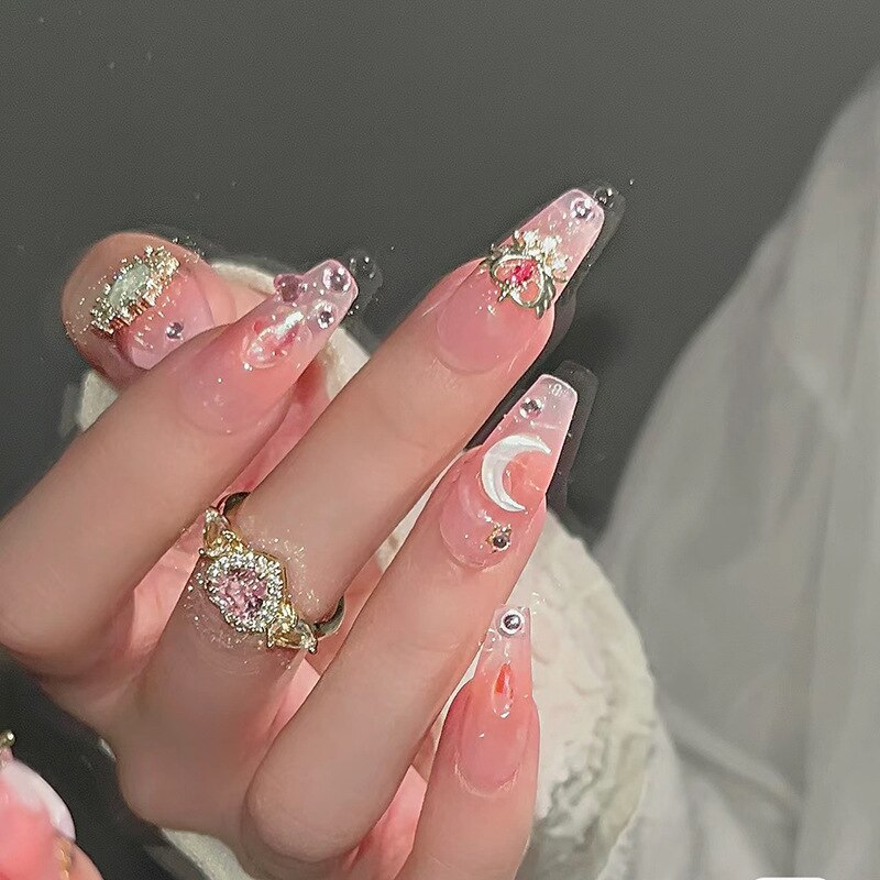 24pcs Wearable Pink Press On Fake Nails Tips With Glue false nails design Butterfly Lovely Girl false nails With Wearing Tools