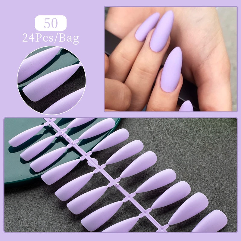 Matte False Nail Tips Solid Color Matte Super Long Coffin False Nail Ballet Press on Nails Tips