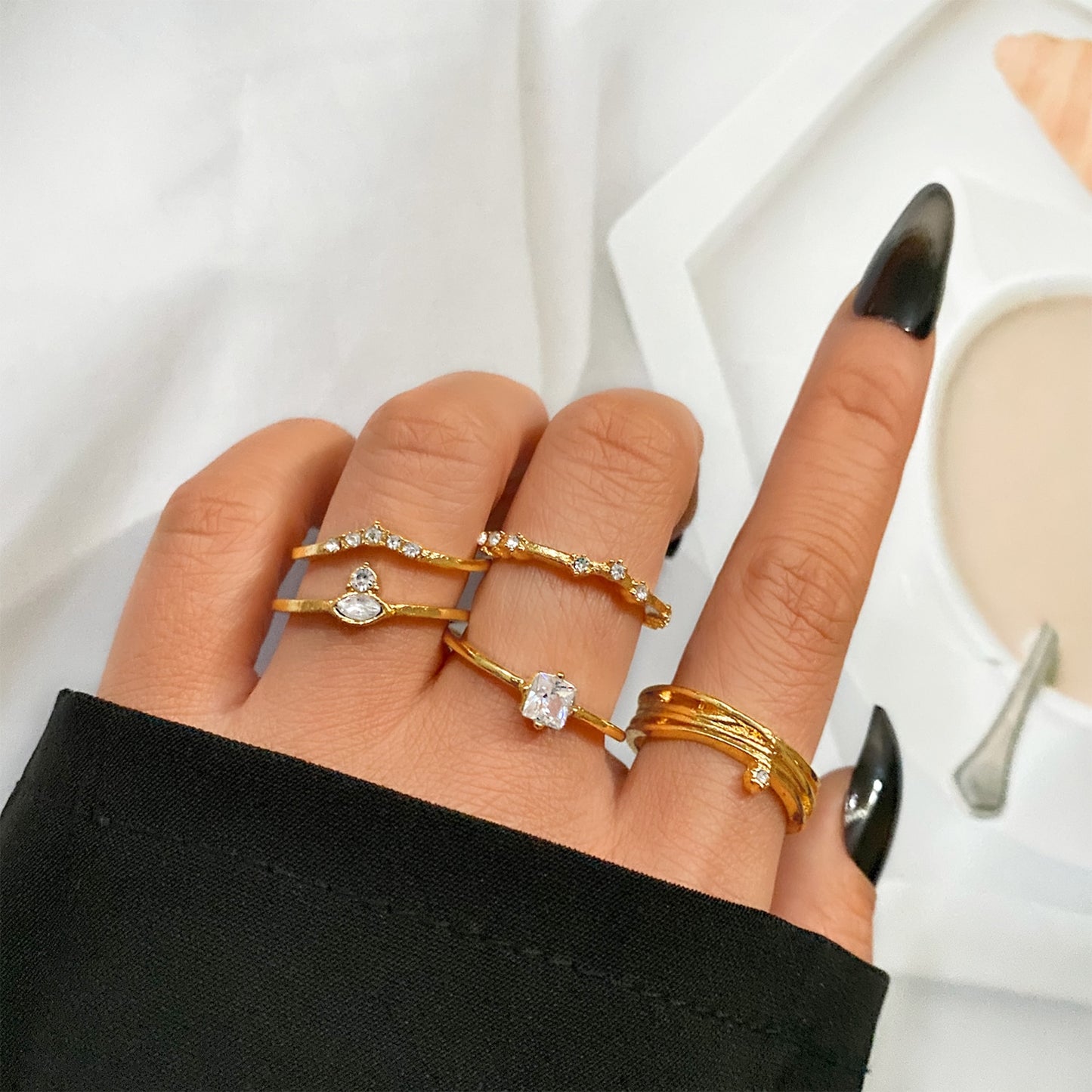 Bohemian Midi Knuckle Ring Set For Women Crystal Stars Moon Flower Love Crescent Geometric Coin Snake Finger Vintage Jewelry