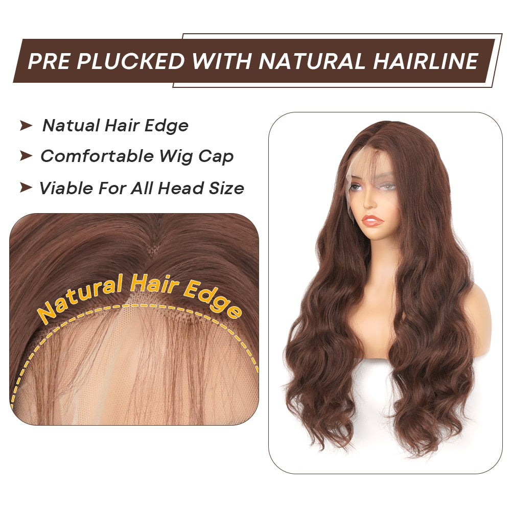 Body Wave Chocolate Brown 13X4 Lace Front Wigs 180% Density Colored Synthetic Dark Brown Lace Front Wig For Black Women