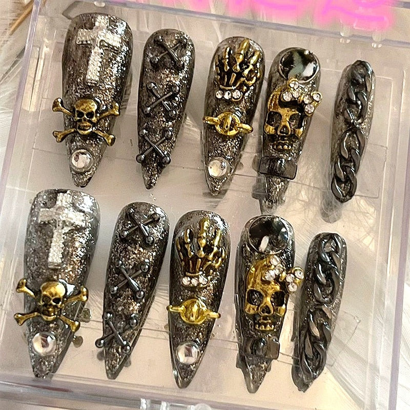 Handmade Y2K Cute False Nails Tips Glitter Rhinestone Press On Nail Reusable Long Coffin Ballet Acrylic Fake Nail With Glue