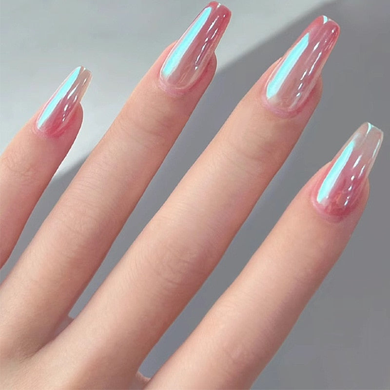 24pcs/Box Long Stiletto False Nails with Glue Red Nude Pink White MilkTea Color Jelly Nails Tips Full Cover Press On Nails