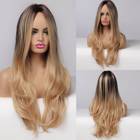 Blonde Unicorn Long Wavy Dark Roots Ombre Blonde Synthetic Hair Wigs