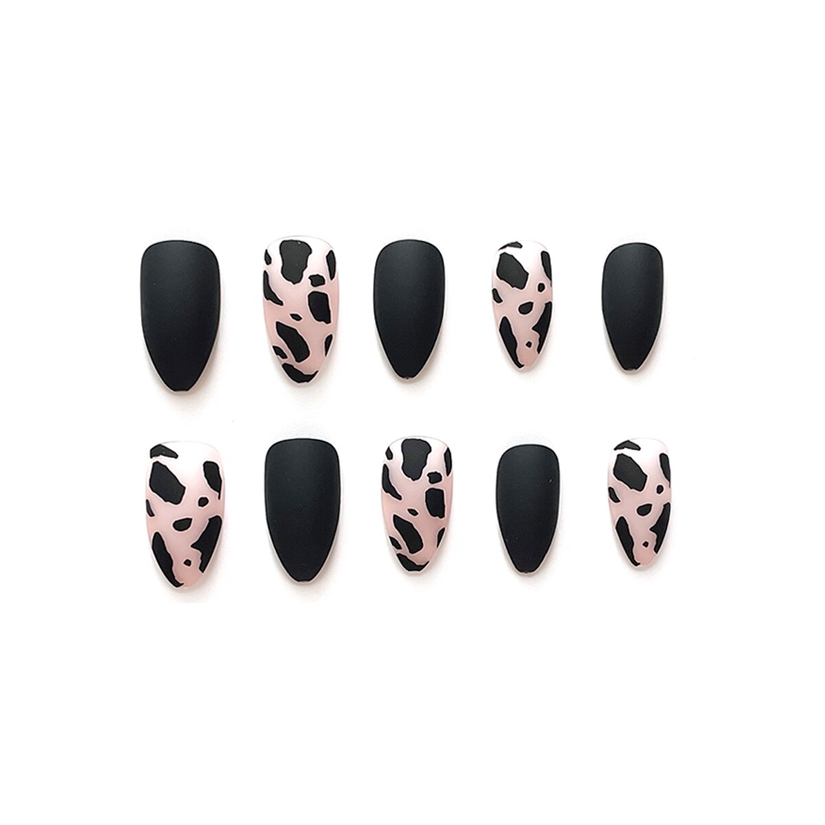 Black Leopard Print Water drop Nail Art Wearable False Short Fake Nail With Glue 24pcs/box With Wearing Tools