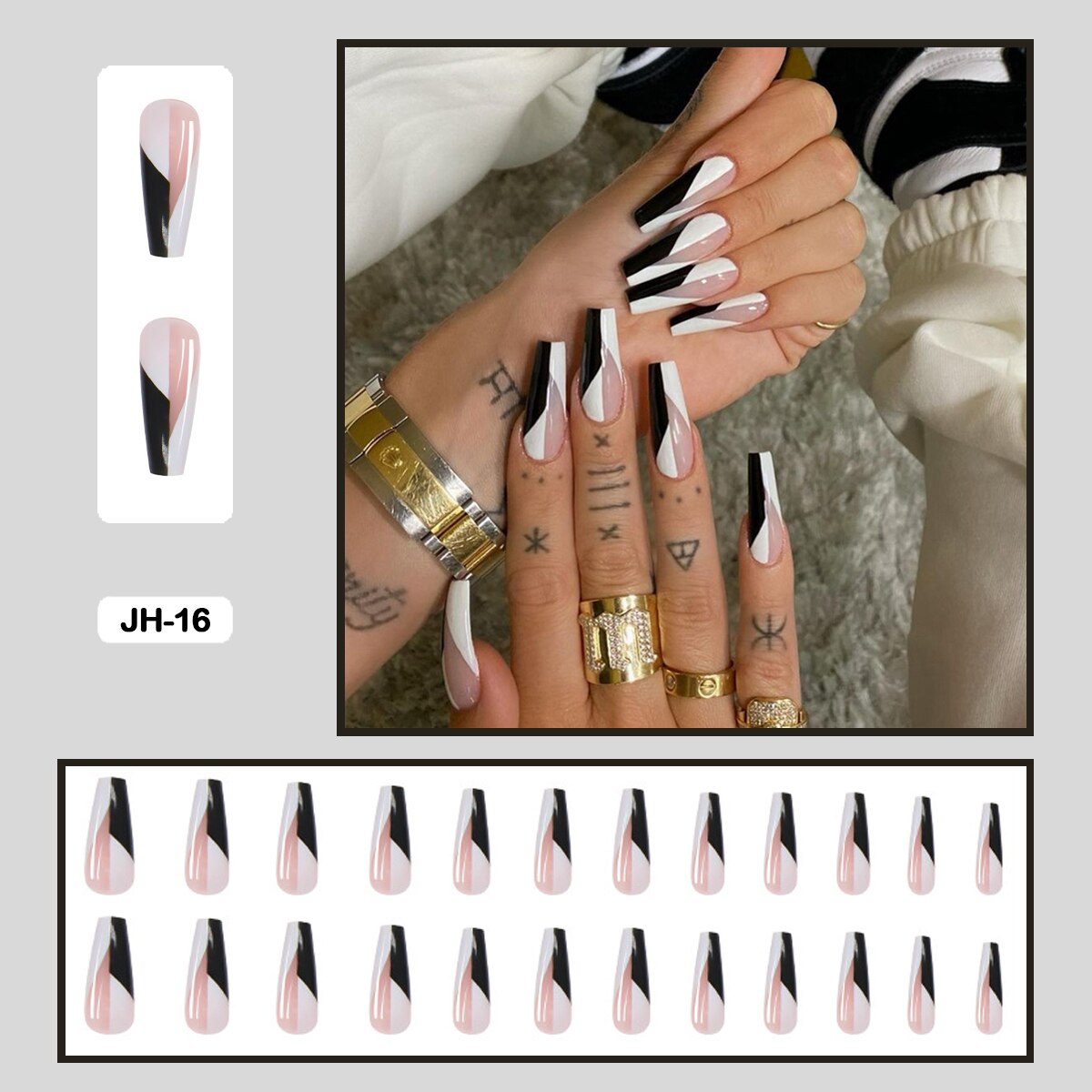 24PCS Dark Punk False Nails with Glue Gradient Long Detachable Fire Stick on Nails Skull Flame  Art DIY Fashion Manicure Tool