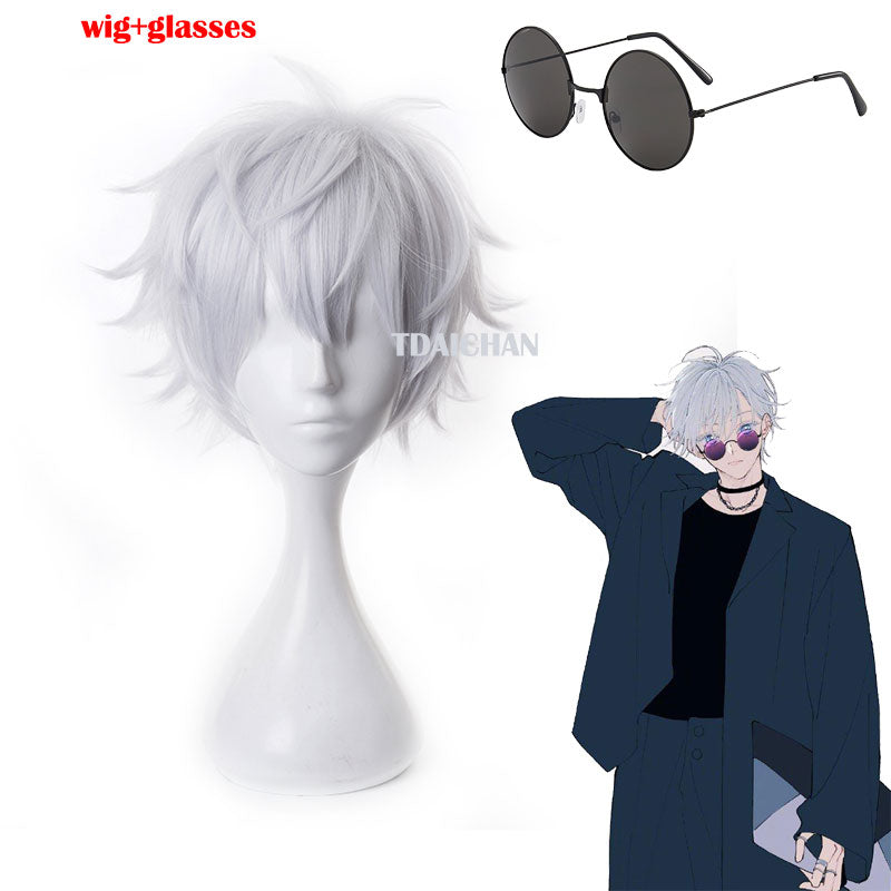 Gojo Satoru Cosplay Wigs Anime Jujutsu Kaisen Gojo Short Heat Resistant Synthetic Hair with Wig Cap Party Wig Without Eye Patch