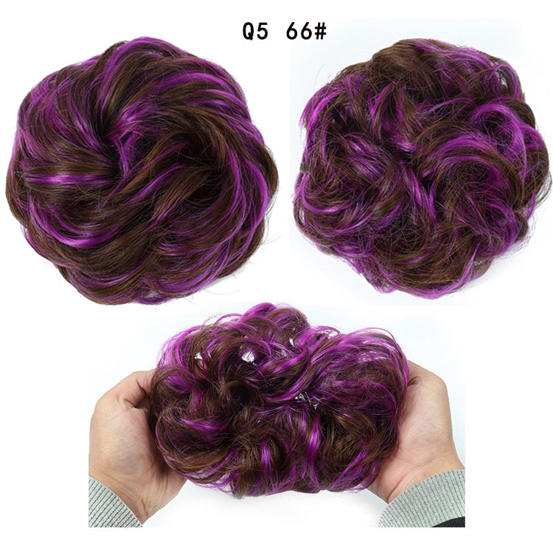 Synthetic Hair Bun Wig Ladies Ponytail Hair Extension Scrunchie Elastic Wave Curly Hairpieces Scrunchie Wrap