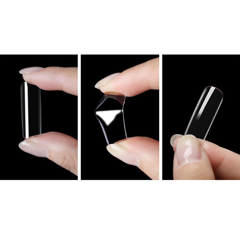 100pcs/box Clear Transparent Seamless Fake Nails Full Coverage False Nails Tips Short T-shaped Water Drop Full Sticker For Nails