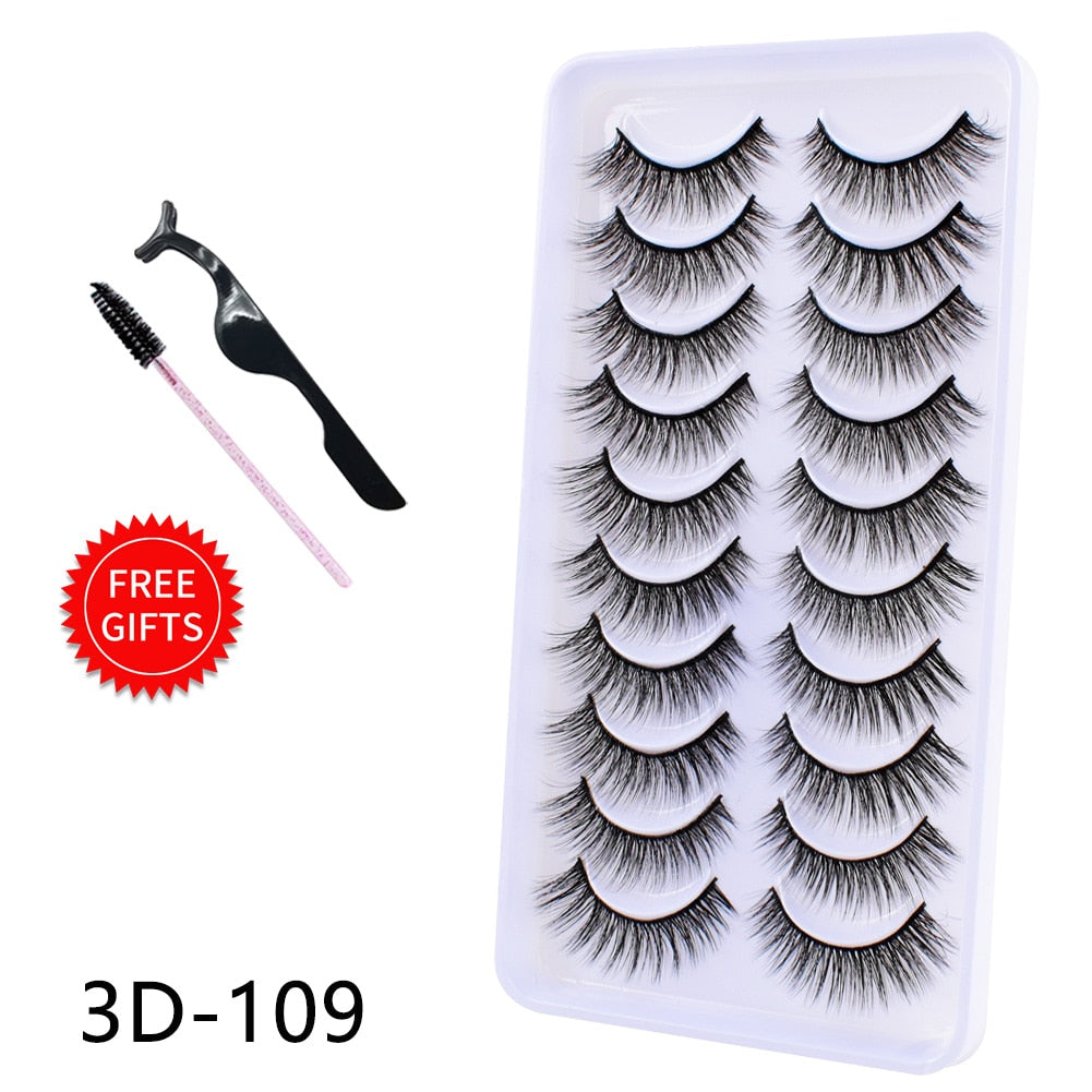 5/10/14Pairs Natural False Eyelashes Dramatic 3D Mink Lashes HandMade Fake Eyelash Extension Reusable Makeup Tool