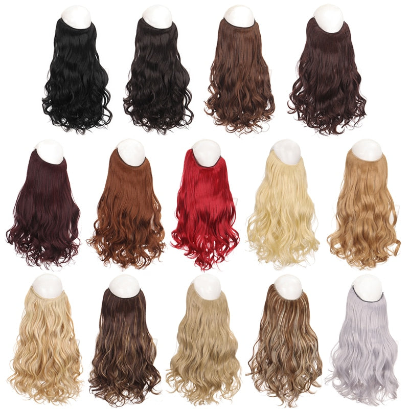 Synthetic 24 Inches No Clips In Natural Hidden Secret False Hair Piece Hair Extension Long Curly Fish Line Hair Pieces