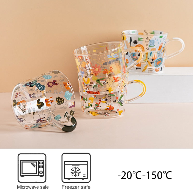 500ml Cartoons Scale Glass Mug Breakfast Mlik Coffee Cup Household Couple Water Mug Teacup Heat Resistance