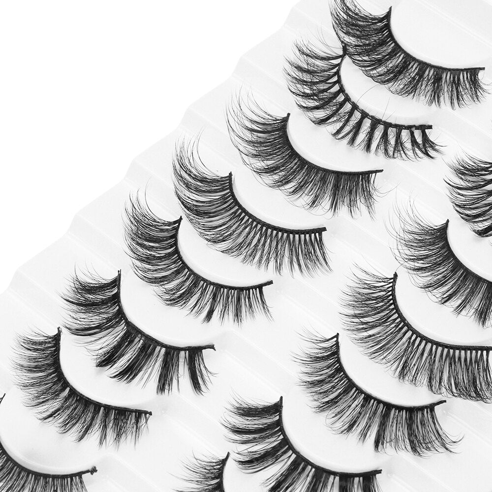 8 Pairs 3D Mink False Eyelashes Mixed Style 100% Mink Hair Wispies Criss-cross Fluffy Eyelashes Volume Handmade Cruelty-free