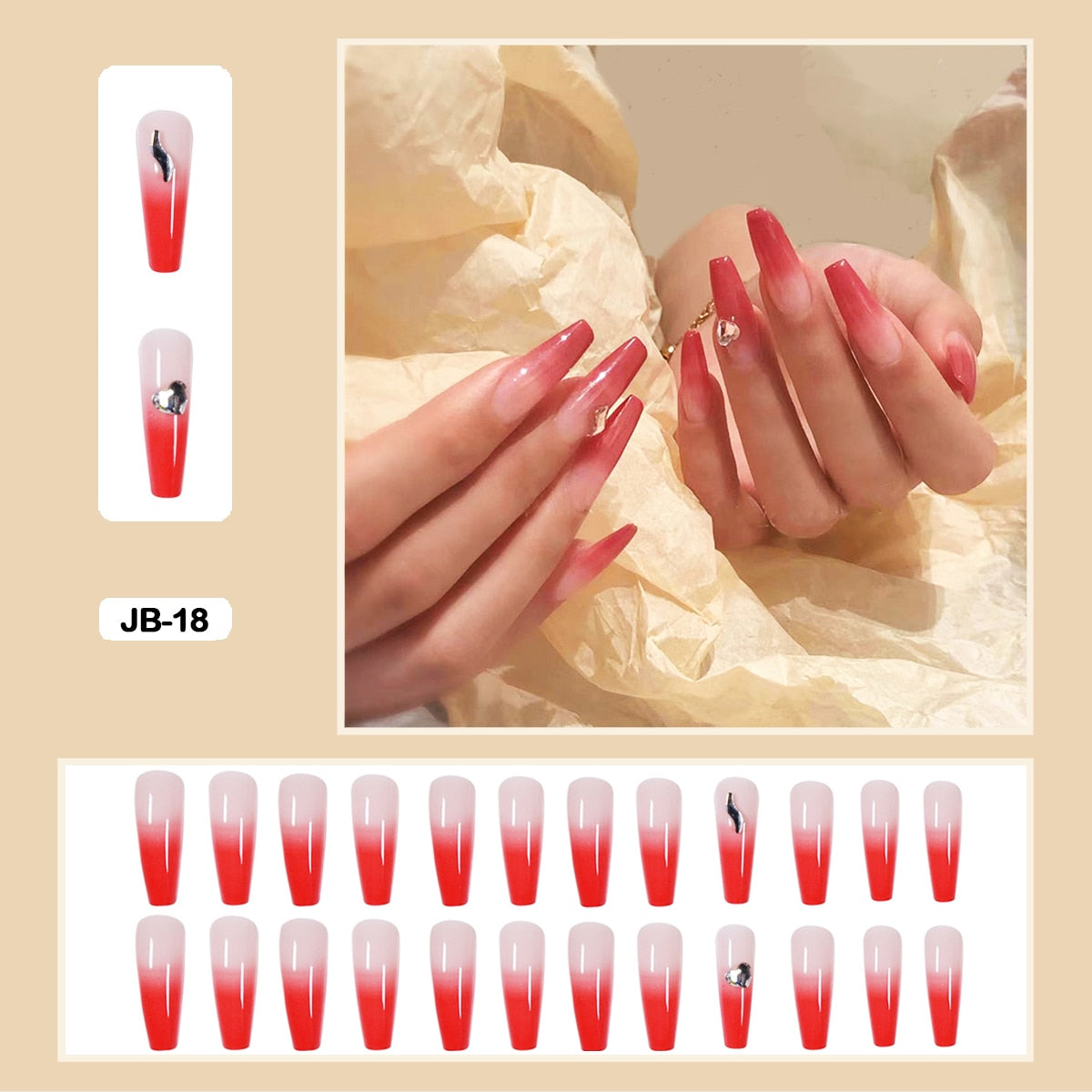 24pcs Gradient Long Trapezoidal Ballet Wearable False Nails Nail Art Fake Nails With Glue And Wearing Tools