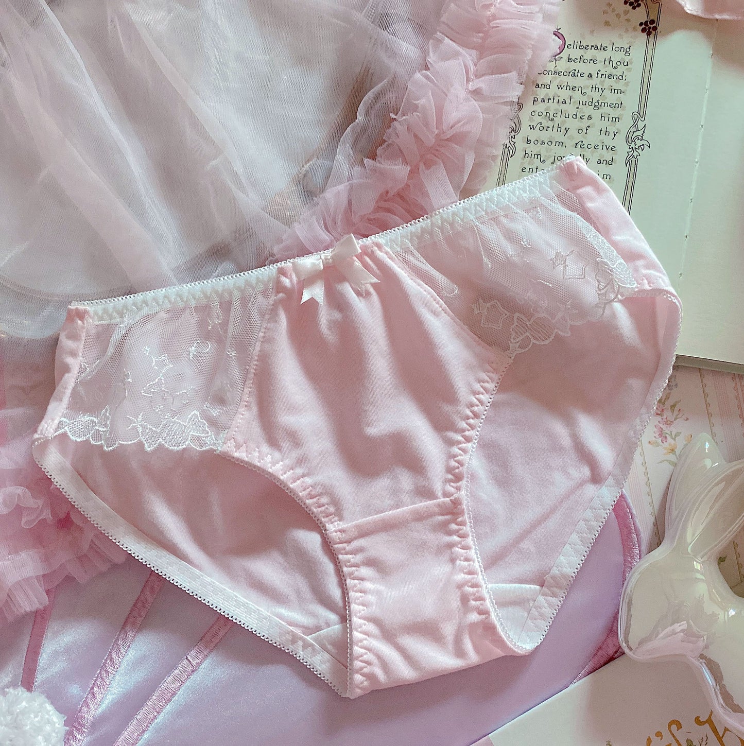 Japanese-Style Soft Girl Thin Transparent Pink Lolita Loli Lace Cute Sexy Underwear