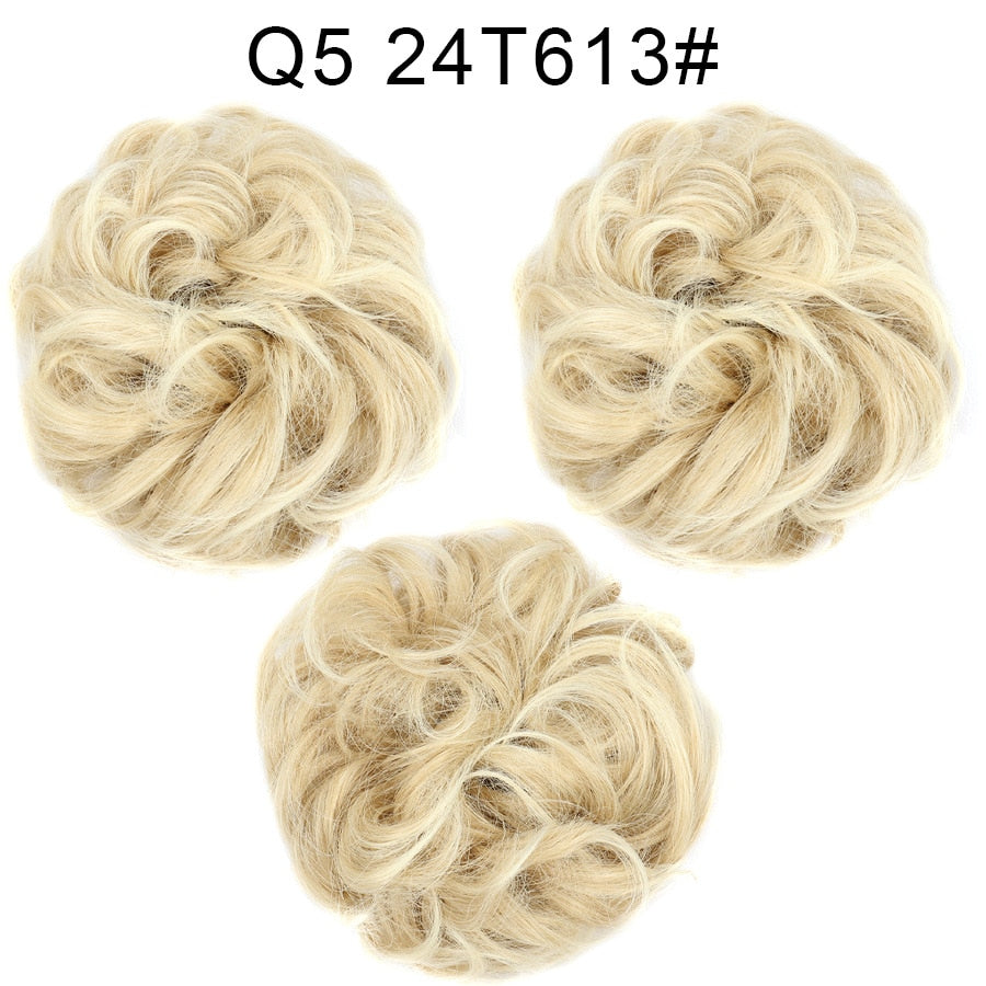 Synthetic Hair Bun Wig Ladies Ponytail Hair Extension Scrunchie Elastic Wave Curly Hairpieces Scrunchie Wrap