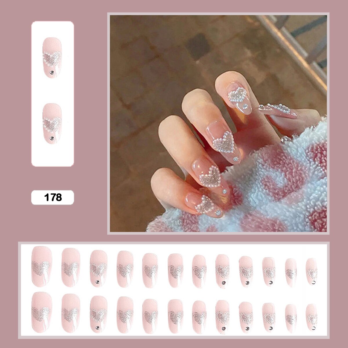 Fairy nail art Pearl decoration Wearable False Nails with glue 24pcs per box with wear tools