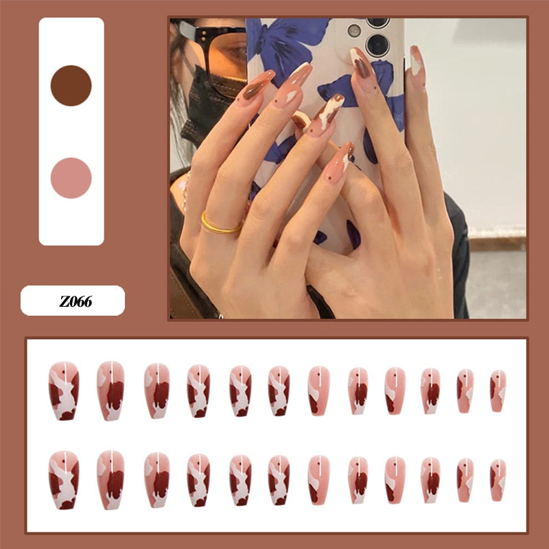 24pcs Butterfly decorated false nails Removable Long Manicure press on nail tips full cover acrylic