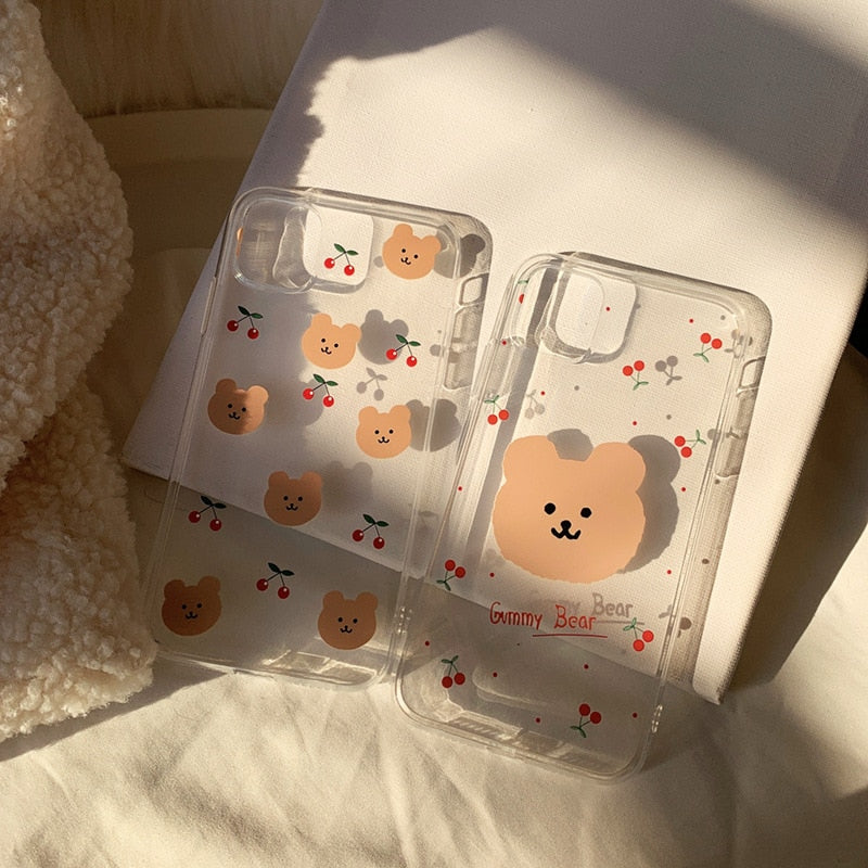 Retro cherry bear letters couples cute Phone case for iPhone 13 12 11 Pro XS MAX XR case silicone cover For iPhone 7 8 Plus Case