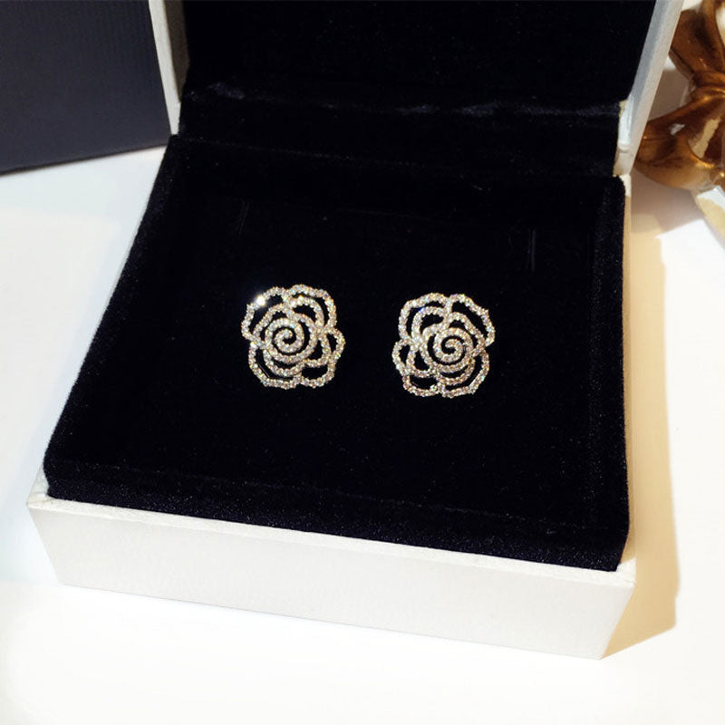 Designers Jewelry Elegant Full Crystal Flower Stud Rose Earring