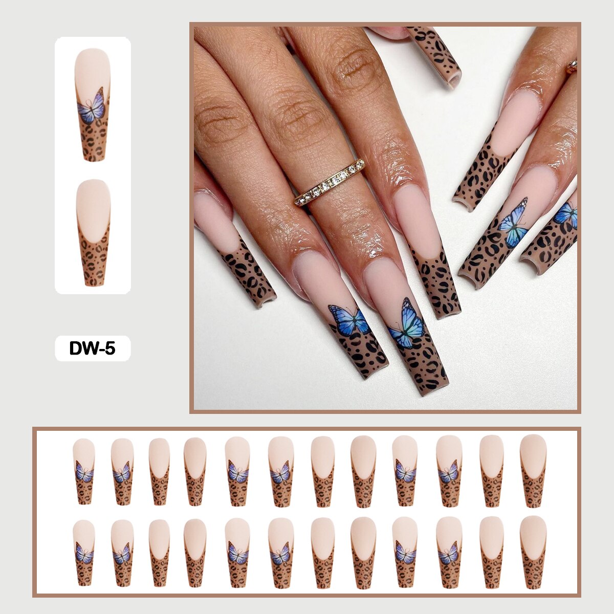 24Pcs Personality Painted Animal Pattern Cow Pattern Leopard Printed Wearable False Nails Fake Nails With Glue And Wearing Tools