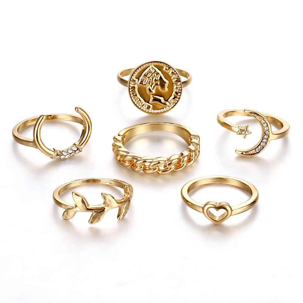 Bohemian Vintage Star Knuckle Rings For Women Star Crescent Geometric Finger Rings Set