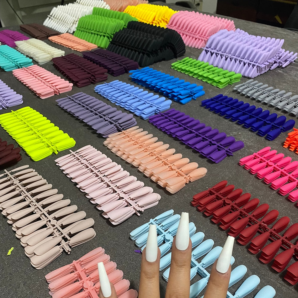 24pcs Mix Colors Matte Super Long Coffin False Nail Ballet Press on Nails Tips for Nails Art Artificial Fingernails Fake Nail