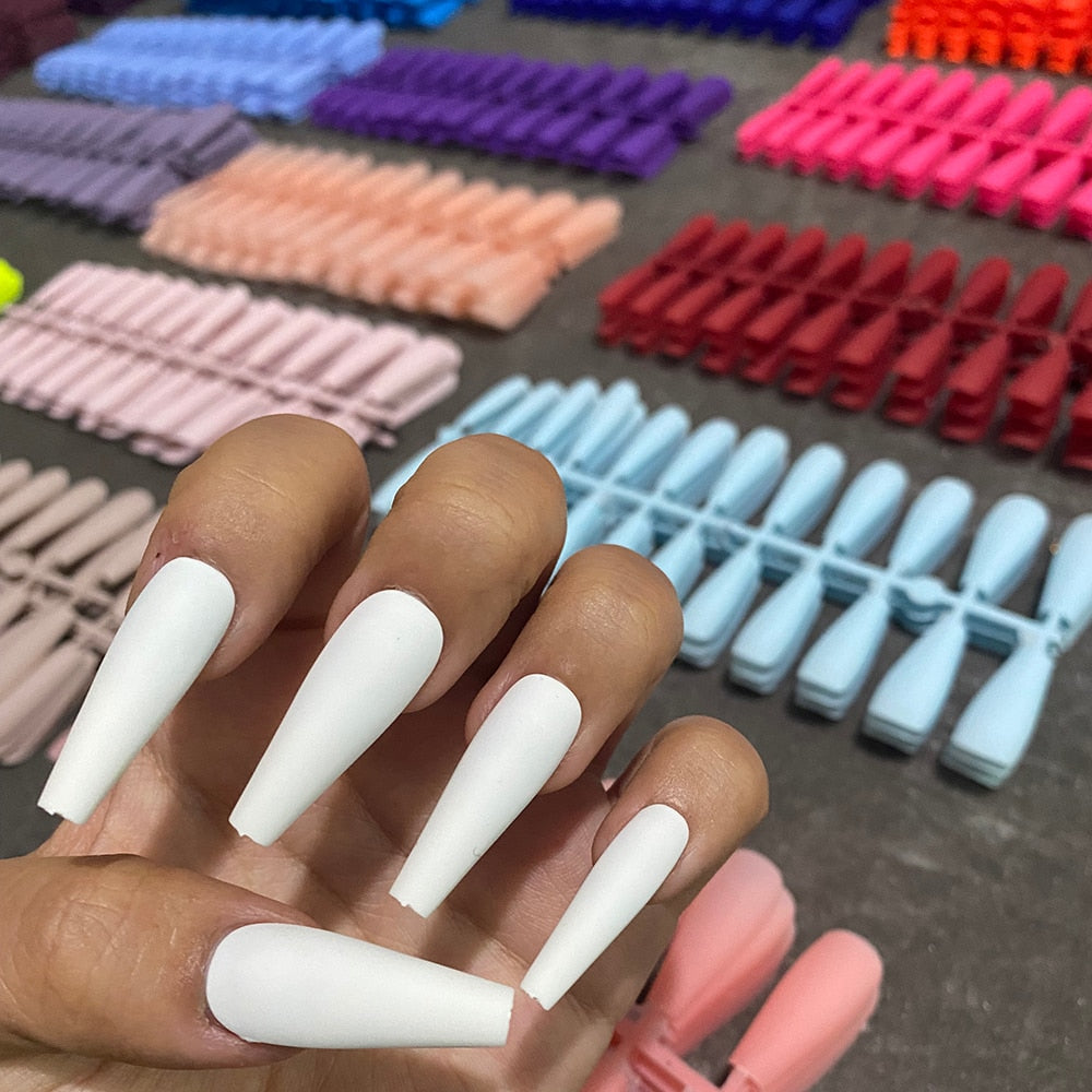 24pcs Mix Colors Matte Super Long Coffin False Nail Ballet Press on Nails Tips for Nails Art Artificial Fingernails Fake Nail