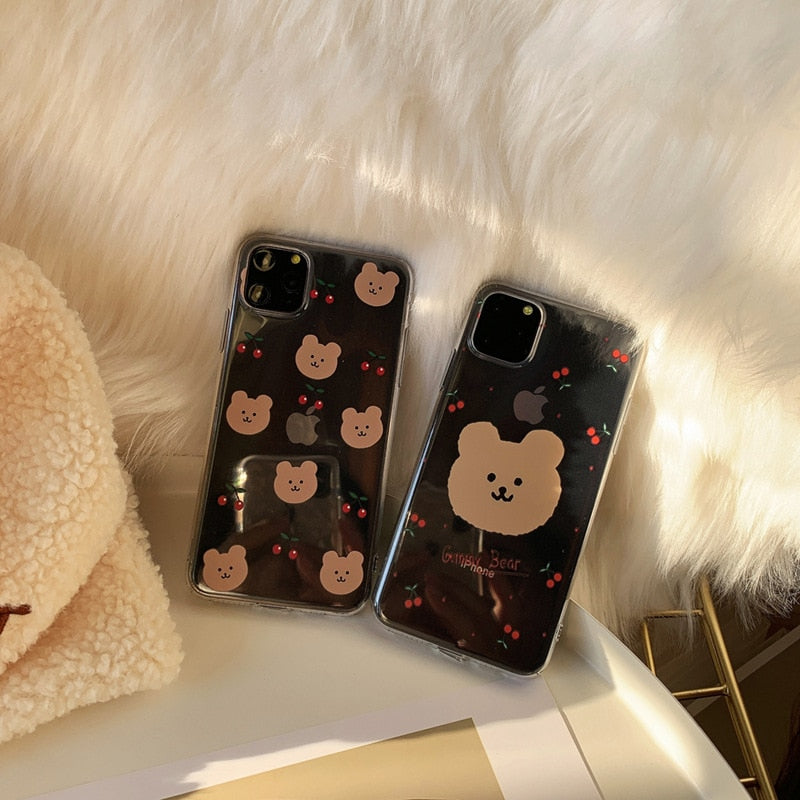 Retro cherry bear letters couples cute Phone case for iPhone 13 12 11 Pro XS MAX XR case silicone cover For iPhone 7 8 Plus Case