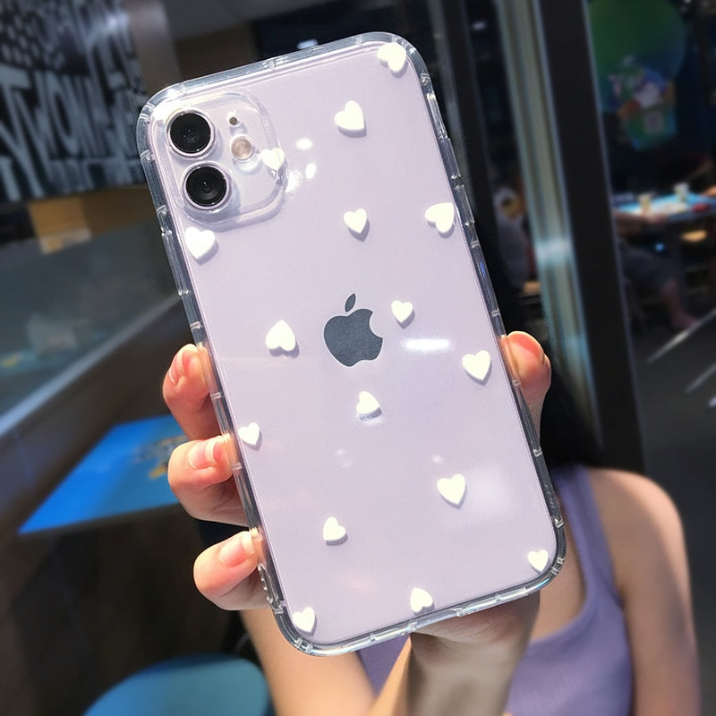 Cute Heart Shockproof Clear Phone Case For iPhone 13 12 11 Pro Max XR XS Max 7 8 Plus Soft Full Body Back Cover Coque