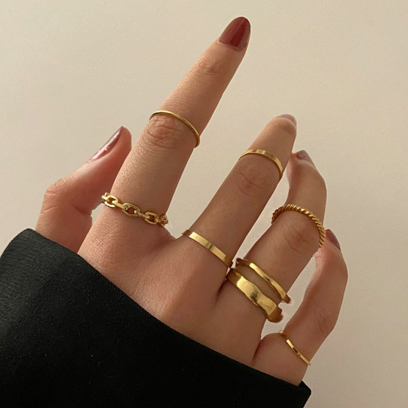 Bohemian Gold Chain Rings Set Boho Coin Snake Moon Star Rings Party Jewelry