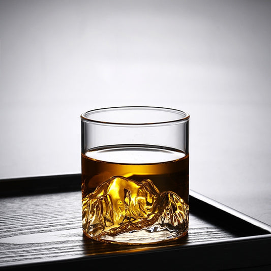 Japanese 3D Mountain Glass Whiskey Cup Transparent Whiskey Glass Glacier Vodka Wine Cup Whiskey Rock Glass Drinkware Artwork Gif