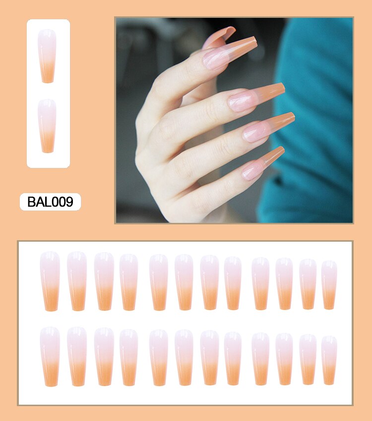 Gradient ballet elegant long trapezoidal nail wearable artifical false nails