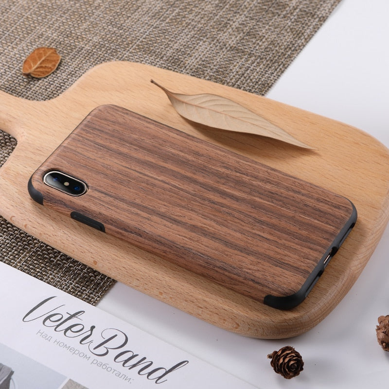 Wood Phone Case for iPhone 7 8 Plus SE 2 Hybrid Soft TPU Silicone Back Cover Case for iPhone X XS MAX XR