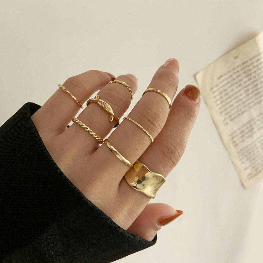 Bohemian Gold Chain Rings Set Boho Coin Snake Moon Star Rings Party Jewelry