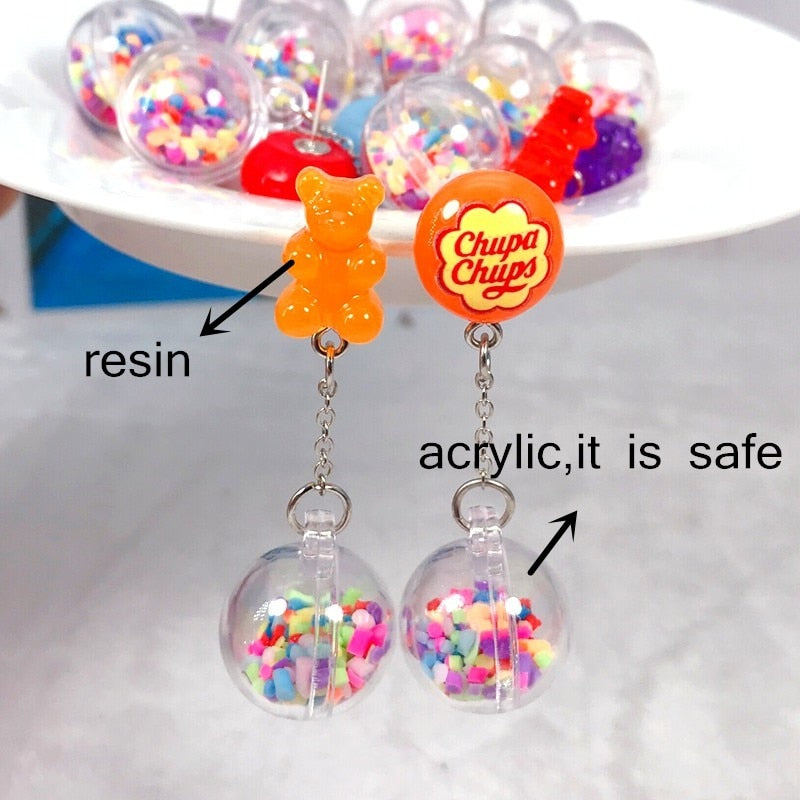 1 Pair Stud Earring Multicolours Gummy Bear  Resin Candy Charms With Ball Jewelry