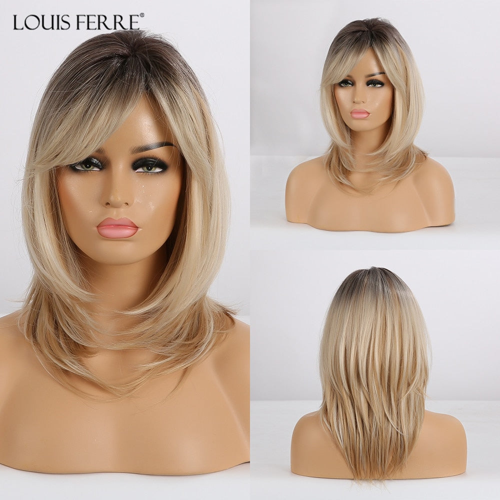 Black Bob Hair Wigs Medium Straight Synthetic Wig with Bangs Cosplay Wig Heat Resistant